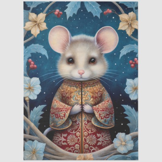 Large Woodland Forestマウスと花模様の分離 薄葉紙 (正面)