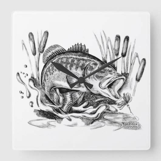 Largemouth Bass スクエア壁時計 (正面)