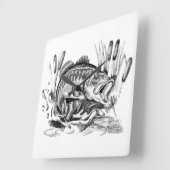 Largemouth Bass スクエア壁時計 (傾斜)