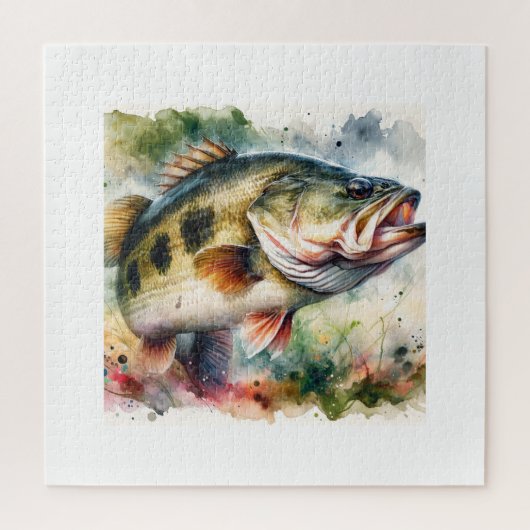Largemouth Bass AREF1601 - Watercolor ジグソーパズル (縦)