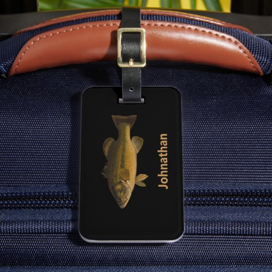 Largemouth Bass Fish and Name Phone Double-Sided ラゲッジタグ (正面インサイチュ2)