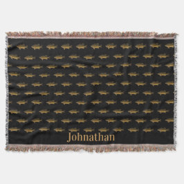 Largemouth Bass Fish Pattern Black スローブランケット