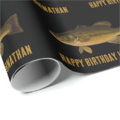 Largemouth Bass Fish Pattern Happy Birthday & Name ラッピングペーパー (ロールコーナー)