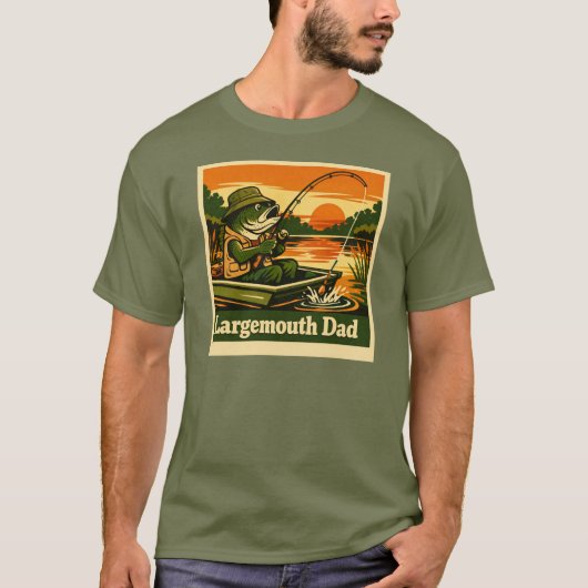 Largemouth Dad – Funny Retro Fishing Sunset  Tシャツ (正面)