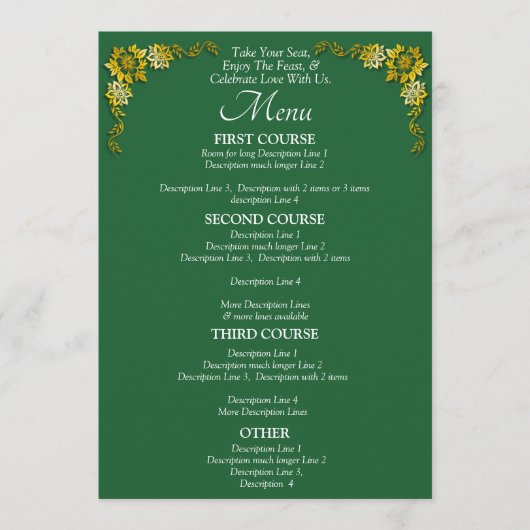 Larger Menu Card - Emerald Green & Gold メニュー (正面)