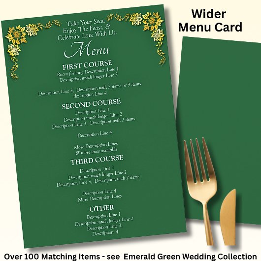 Larger Menu Card - Emerald Green & Gold メニュー