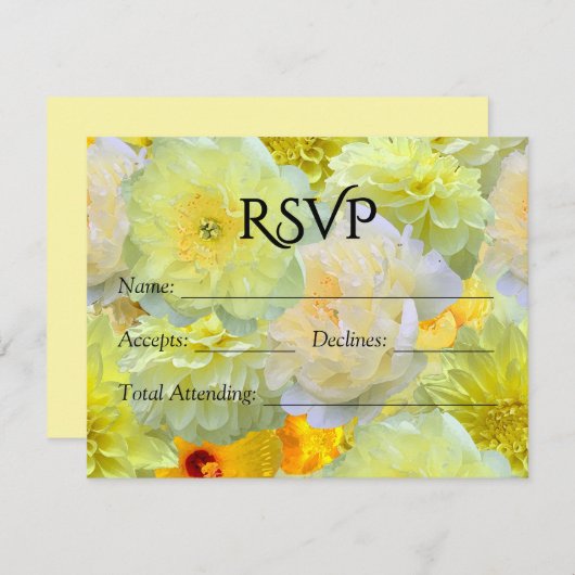 Larger Yellow Floral Watercolor Wedding RSV 出欠カード (正面/裏面)