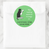 Large's 読 Cat蔵書票ステッカー（ライトグリーン） ラウンドシール (バッグ)