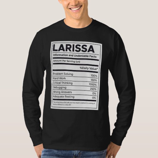 Larissa栄養情報問題解決懸命 Tシャツ (正面)