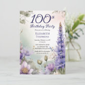 Larkspur | Water Lily Floral 100th Birthday Party 招待状 (スタンド正面)