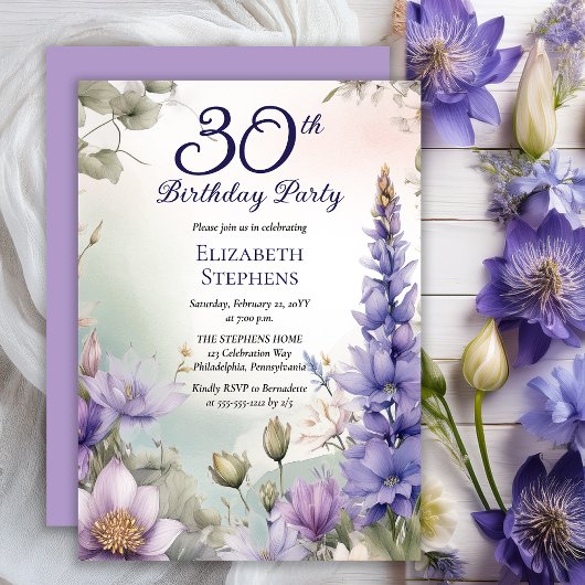 Larkspur | Water Lily Floral 30th Birthday Party 招待状