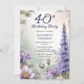 Larkspur | Water Lily Floral 40歳の誕生日パーティー 招待状 (正面)