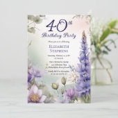 Larkspur | Water Lily Floral 40歳の誕生日パーティー 招待状 (スタンド正面)