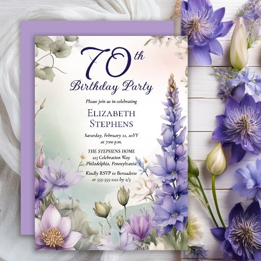 Larkspur | Water Lily Floral 70th Birthday Party 招待状