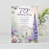 Larkspur | Water Lily Floral 70th Birthday Party 招待状 (スタンド正面)