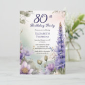 Larkspur | Water Lily Floral 80th Birthday Party 招待状 (スタンド正面)