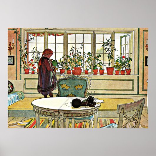 Larsson - Flowers on a Windowsill ポスター (正面)