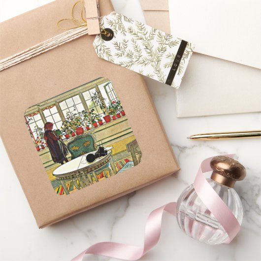 Larsson, Flowers on the Windowsill スクエアシール (ギフト)