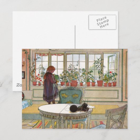 Larsson: Flowers on the Windowsill ポストカード (正面/裏面)