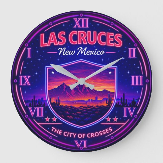 Las Cruces New Mexico Desert Mountain  ラージ壁時計 (正面)