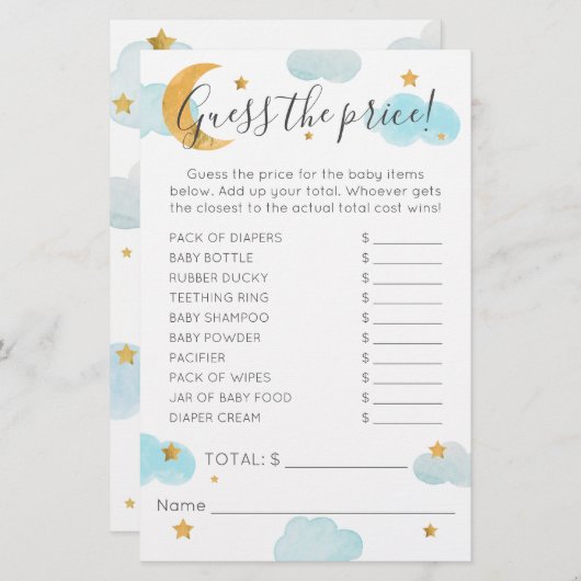 Las nubes Baby Shower de Moon & Stars adivinan el  (正面/裏面)