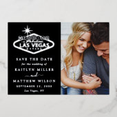 Las Vegasエレガントの結婚写真が日付を保存実在する 箔招待状 (正面)
