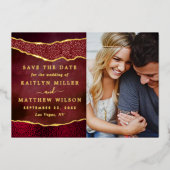 Las Vegasエレガントの結婚写真が日付を保存実在する 箔招待状 (正面)