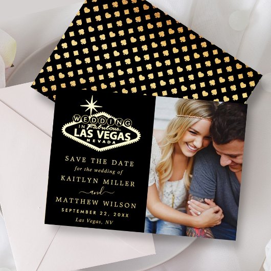 Las Vegasエレガントの結婚写真が日付を保存実在する 箔招待状