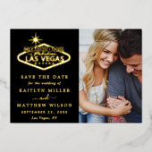 Las Vegasエレガントの結婚写真が日付を保存実在する 箔招待状 (正面)