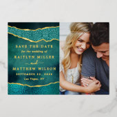 Las Vegasエレガントの結婚写真が日付を保存実在する 箔招待状 (正面)