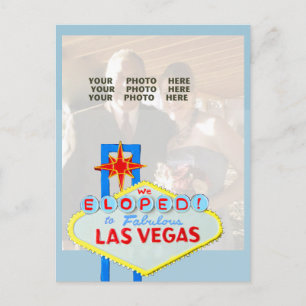 Las Vegas結婚した写真アナウンスブルー 案内ポストカード