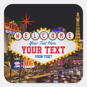 Las Vegas at Night Welcome Sign Your Text スクエアシール