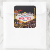 Las Vegas at Night Welcome Sign Your Text スクエアシール (バッグ)