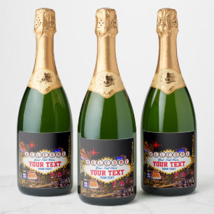 Las Vegas at Night Welcome Sign Your Text スパークリングワインラベル