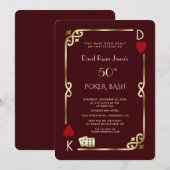 Las Vegas Casino Deep Burgundy Gatsby Man Birthday 招待状 (正面/裏面)