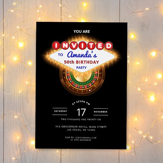 Las Vegas Casino Night Black Birthday Party 招待状