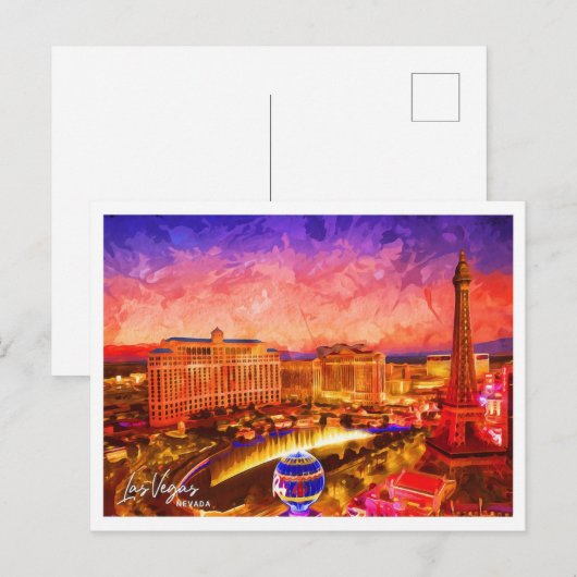Las Vegas Nevada Oil Paint City Landscape ポストカード (正面/裏面)