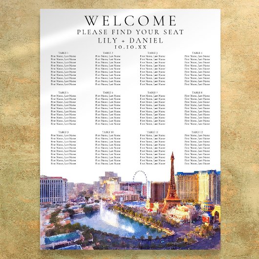 Las Vegas Nevada Watercolor Wedding Seating Chart ポスター
