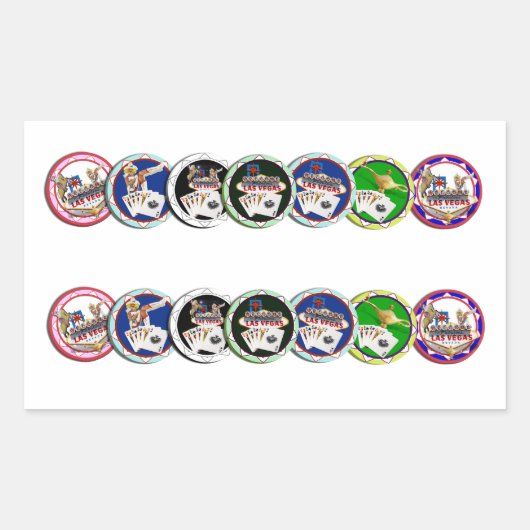 Las Vegas Poker Chip Rows 長方形シール (正面)