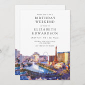 Las Vegas Skyline Watercolor Birthday Weekend 招待状 (正面/裏面)