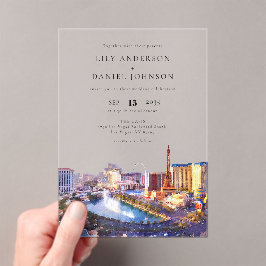 Las Vegas Skyline Watercolor Destination Wedding アクリル招待状