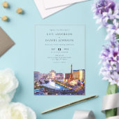 Las Vegas Skyline Watercolor Destination Wedding アクリル招待状 (インサイチュ (ウェディング))