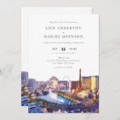 Las Vegas Skyline Watercolor Elegant Wedding 招待状 (正面/裏面)