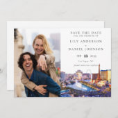 Las Vegas Skyline Watercolor Photo Wedding セーブザデート (正面/裏面)