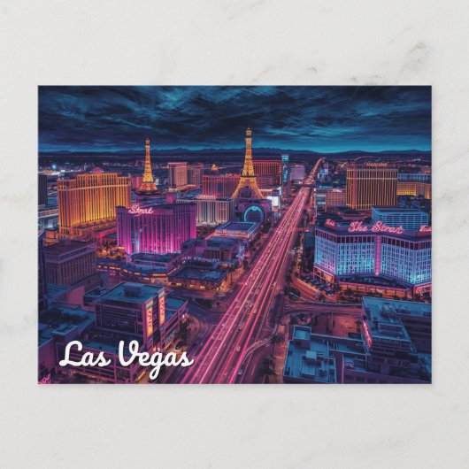 Las Vegas Strip Night City Art ポストカード (正面)