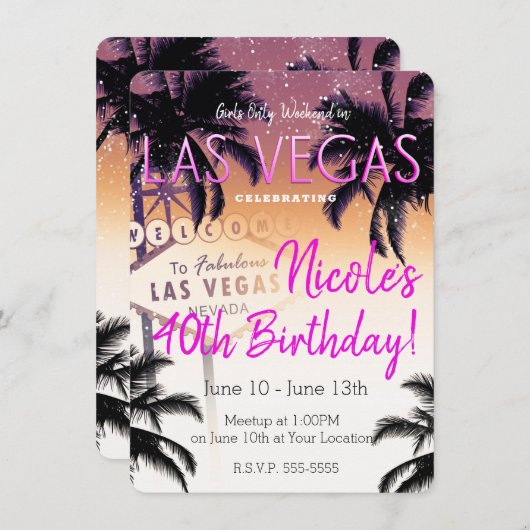 Las Vegas Summer Girls' Weekend Birthday Party 招待状 (正面/裏面)