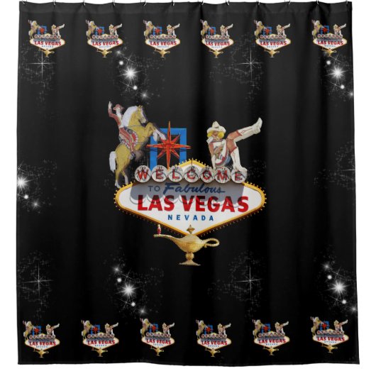 Las Vegas Welcome Sign On Starryの背景 シャワーカーテン (正面)