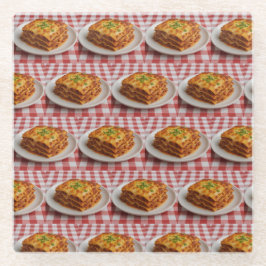 Lasagna Red White Tablecloth Glass Coaster ガラスコースター