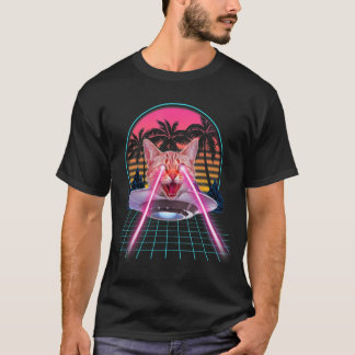 Laser Cat Eyes Kitten UFOレトロ80s Cats Tシャツ