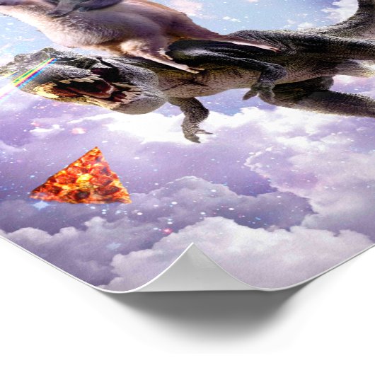 Laser Eyes Space Cat On Llama Dinosaur - Rainbow ポスター (角)